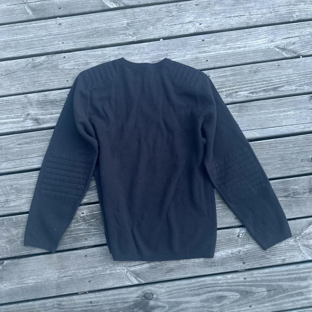 Unionbay Mens Navy Blue Crewneck Sweater Ribbed Shoulder Elbow Moto Detail Large